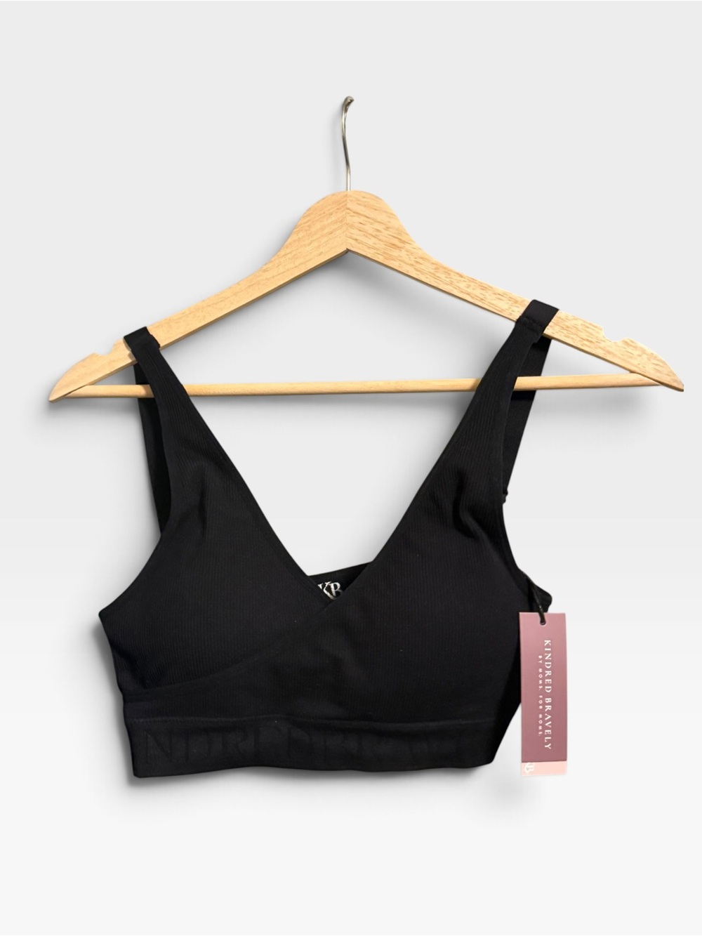 Kindred Bravely Ribbed Crossover Nursing Bra Black Medium Maternity NWT